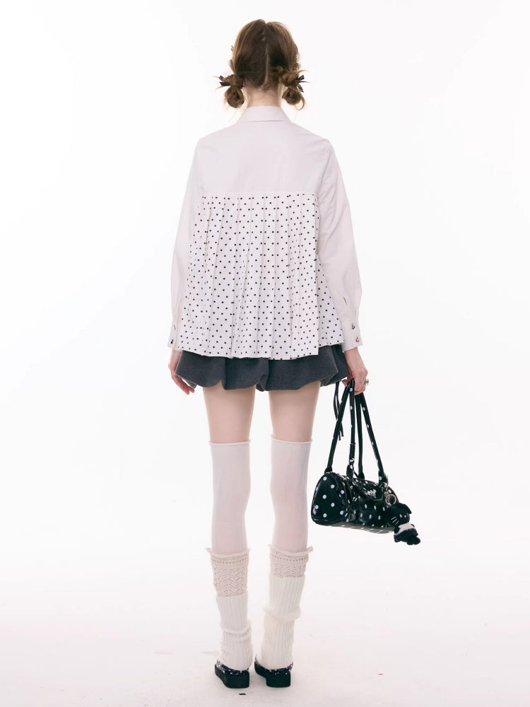 Bow Doll Collar Polka Dot Long Sleeve Shirt【s0000015307】