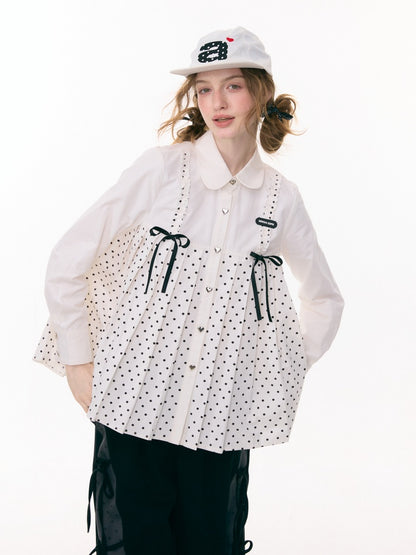Bow Doll Collar Polka Dot Long Sleeve Shirt【s0000015307】