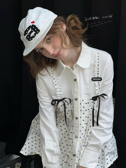 Bow Doll Collar Polka Dot Long Sleeve Shirt【s0000015307】
