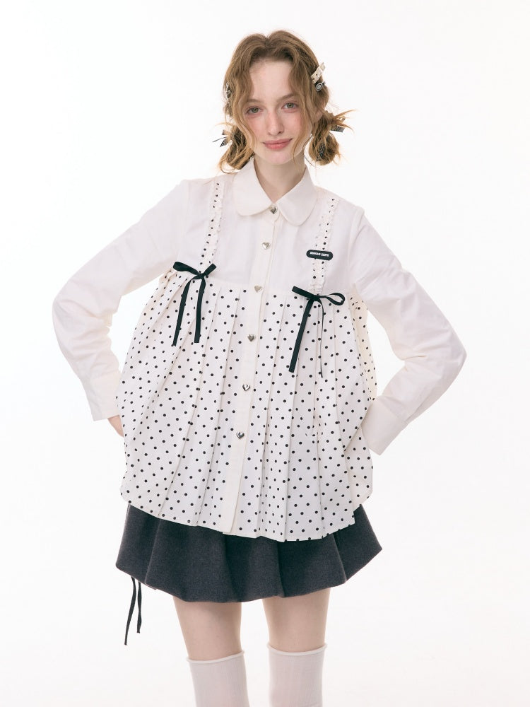 Bow Doll Collar Polka Dot Long Sleeve Shirt【s0000015307】