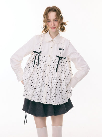 Bow Doll Collar Polka Dot Long Sleeve Shirt【s0000015307】