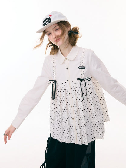Bow Doll Collar Polka Dot Long Sleeve Shirt【s0000015307】