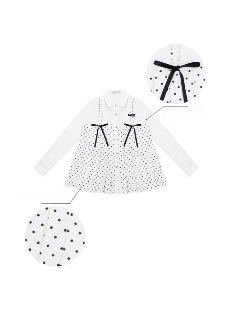 Bow Doll Collar Polka Dot Long Sleeve Shirt【s0000015307】