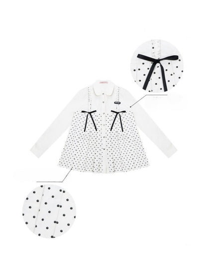 Bow Doll Collar Polka Dot Long Sleeve Shirt【s0000015307】