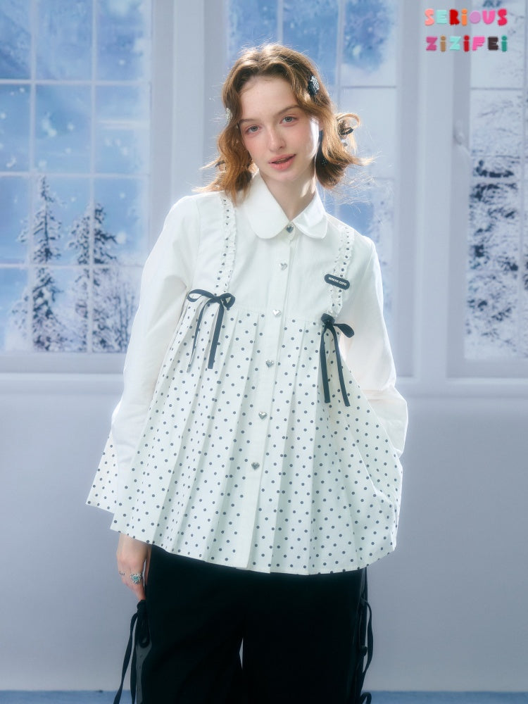 Bow Doll Collar Polka Dot Long Sleeve Shirt【s0000015307】