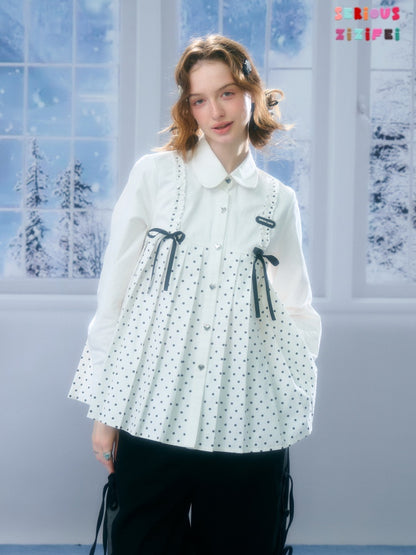 Bow Doll Collar Polka Dot Long Sleeve Shirt【s0000015307】