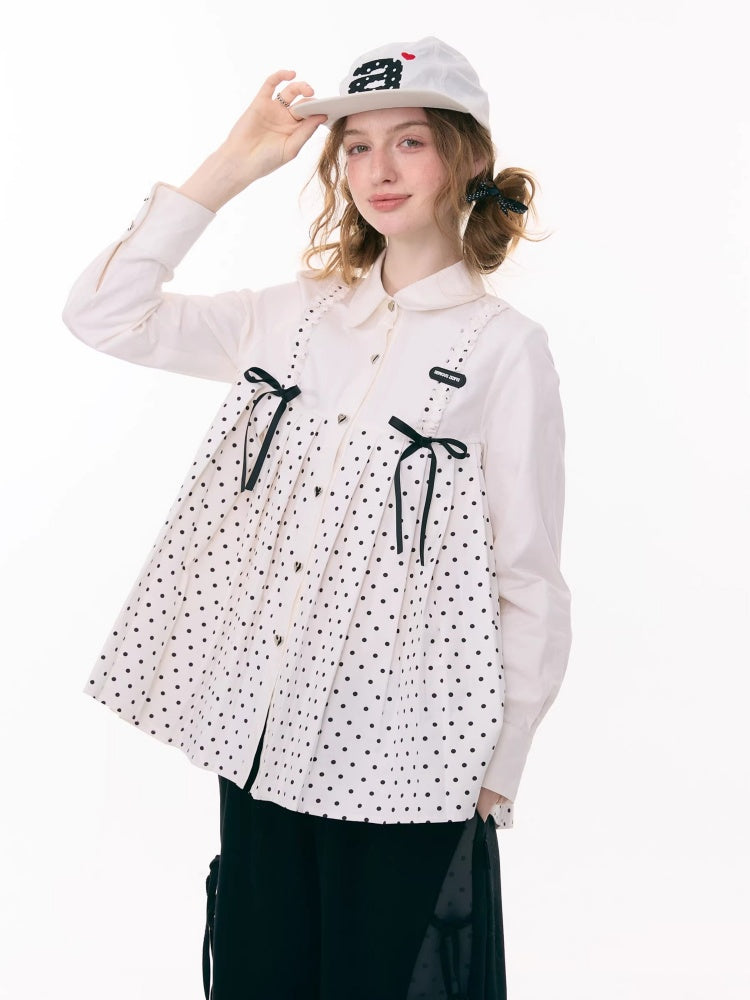 Bow Doll Collar Polka Dot Long Sleeve Shirt【s0000015307】