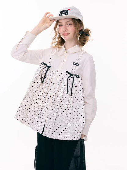 Bow Doll Collar Polka Dot Long Sleeve Shirt【s0000015307】