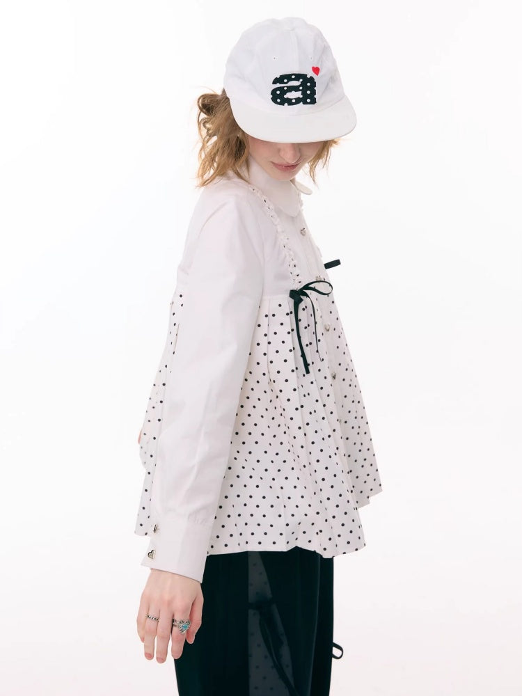 Bow Doll Collar Polka Dot Long Sleeve Shirt【s0000015307】