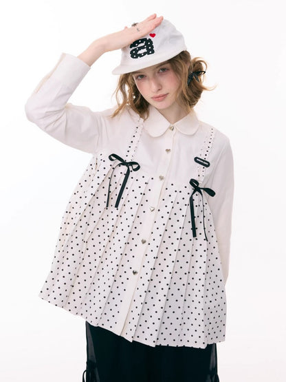 Bow Doll Collar Polka Dot Long Sleeve Shirt【s0000015307】