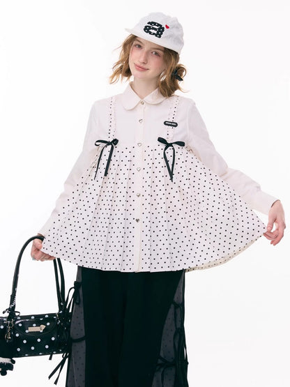 Bow Doll Collar Polka Dot Long Sleeve Shirt【s0000015307】