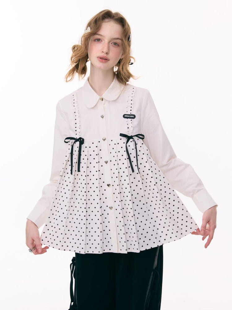 Bow Doll Collar Polka Dot Long Sleeve Shirt【s0000015307】