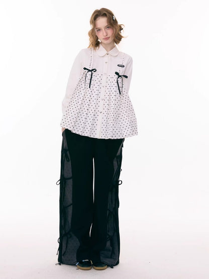 Bow Doll Collar Polka Dot Long Sleeve Shirt【s0000015307】