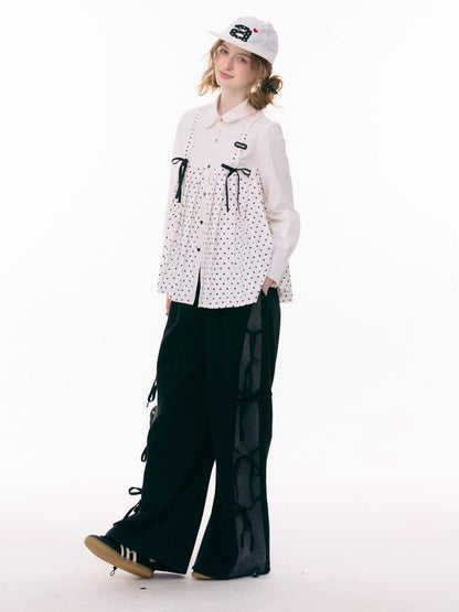 Bow Doll Collar Polka Dot Long Sleeve Shirt【s0000015307】