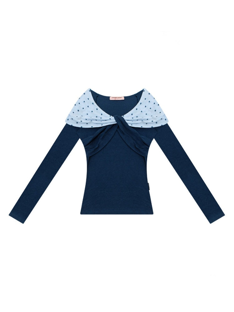Star Polka Dot Slim Long Sleeve T-Shirt Knitted Top【s0000015309】
