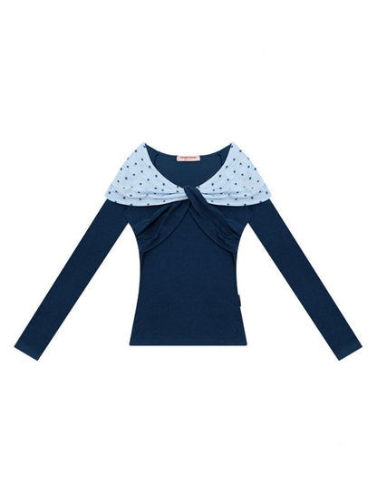 Star Polka Dot Slim Long Sleeve T-Shirt Knitted Top【s0000015309】