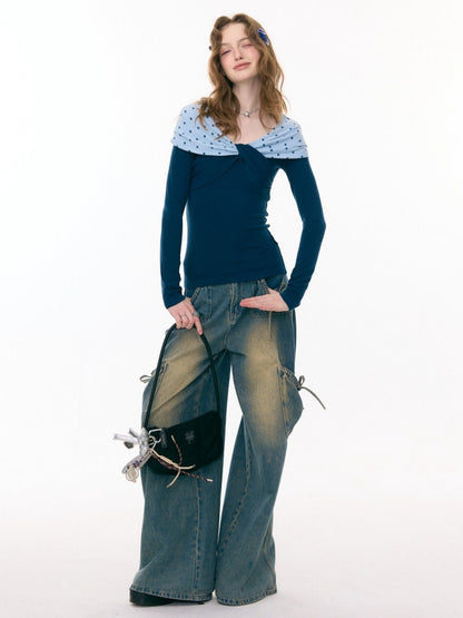 Star Polka Dot Slim Long Sleeve T-Shirt Knitted Top【s0000015309】
