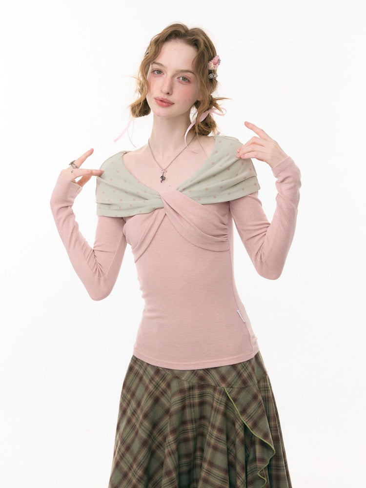 Star Polka Dot Slim Long Sleeve T-Shirt Knitted Top【s0000015309】