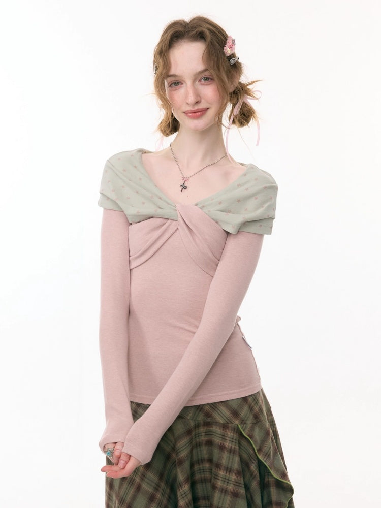 Star Polka Dot Slim Long Sleeve T-Shirt Knitted Top【s0000015309】