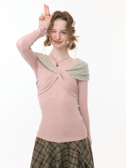Star Polka Dot Slim Long Sleeve T-Shirt Knitted Top【s0000015309】