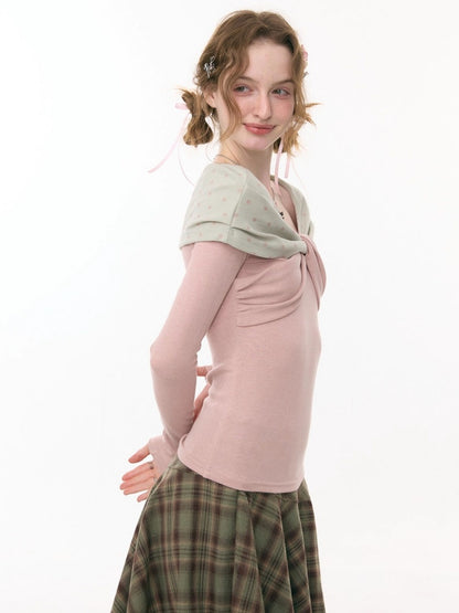 Star Polka Dot Slim Long Sleeve T-Shirt Knitted Top【s0000015309】
