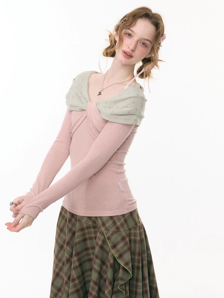 Star Polka Dot Slim Long Sleeve T-Shirt Knitted Top【s0000015309】