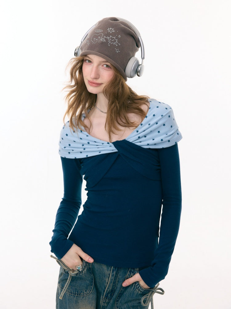 Star Polka Dot Slim Long Sleeve T-Shirt Knitted Top【s0000015309】