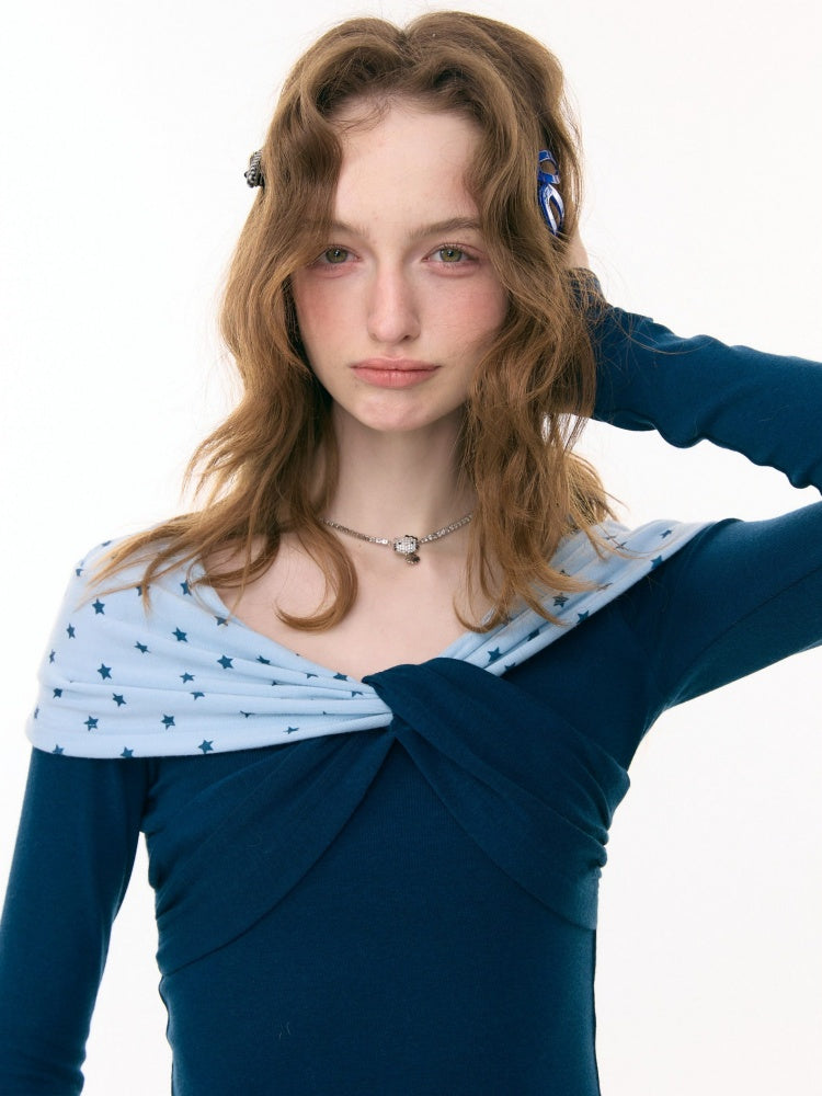 Star Polka Dot Slim Long Sleeve T-Shirt Knitted Top【s0000015309】