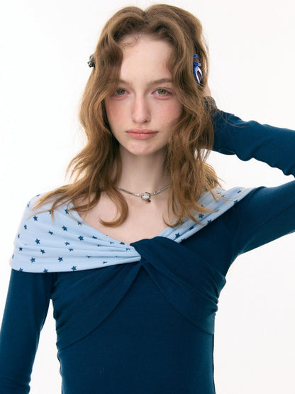 Star Polka Dot Slim Long Sleeve T-Shirt Knitted Top【s0000015309】