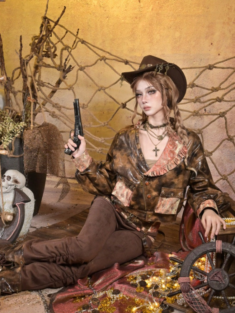 Low-Waisted Spice Lace Vintage Distressed Bootcut Bib Pants【s0000015312】