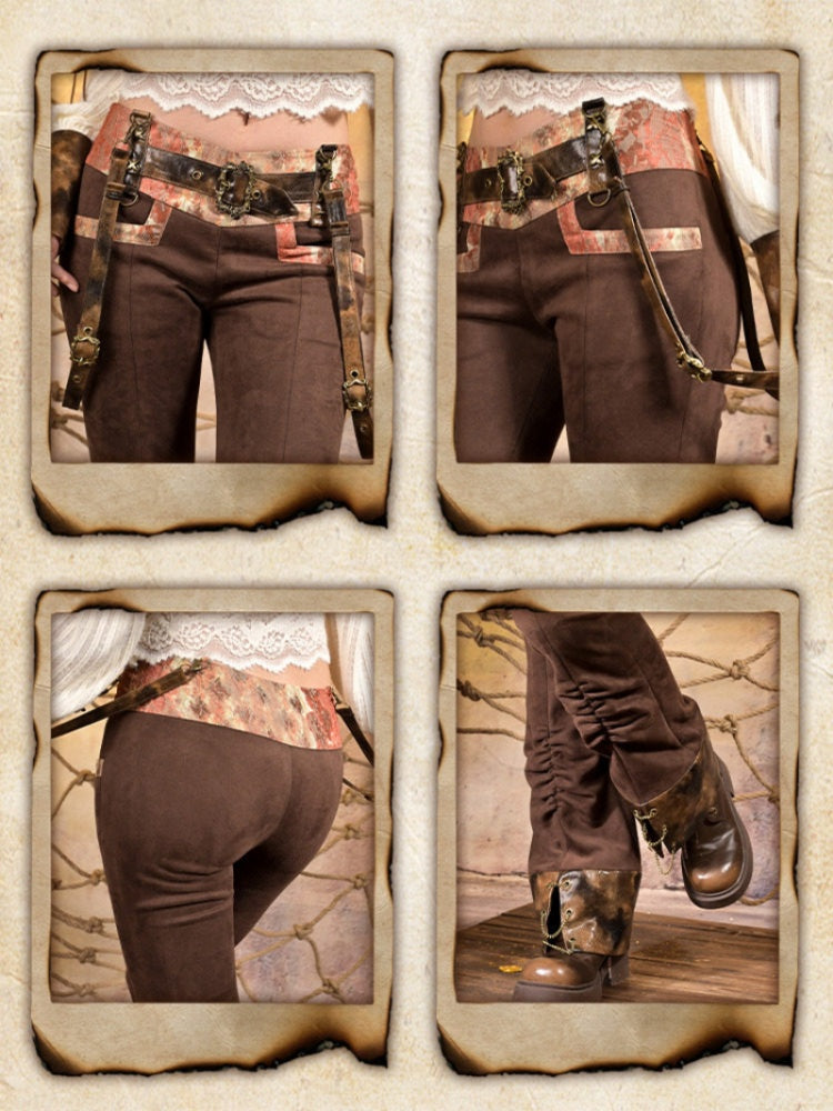 Low-Waisted Spice Lace Vintage Distressed Bootcut Bib Pants【s0000015312】