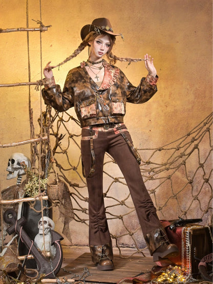 Maillard Lace Steampunk Vintage Girl Padded Leather Jacket【s0000015313】