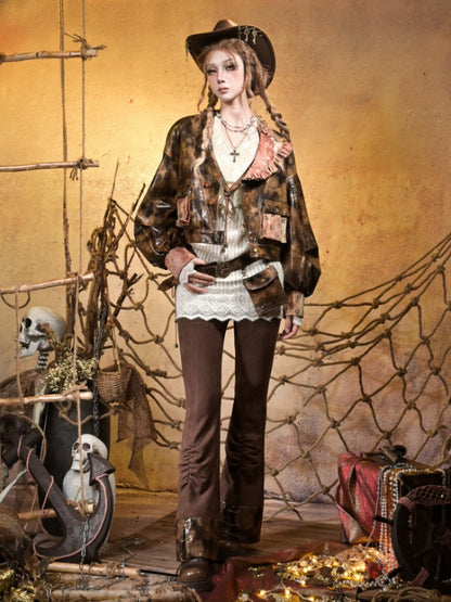 Maillard Lace Steampunk Vintage Girl Padded Leather Jacket【s0000015313】