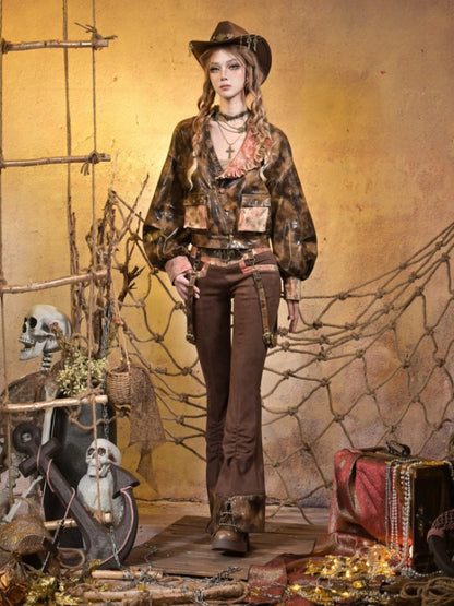 Maillard Lace Steampunk Vintage Girl Padded Leather Jacket【s0000015313】