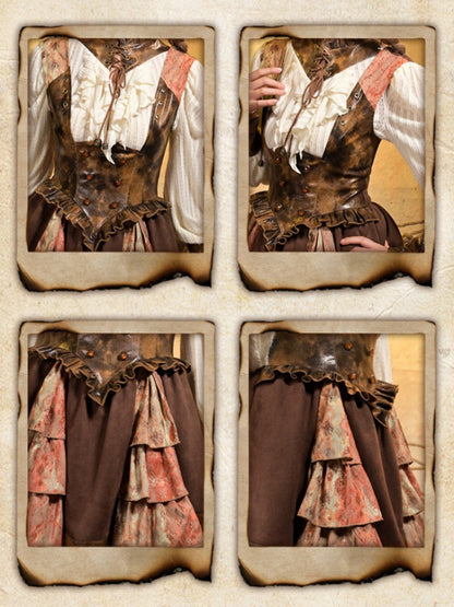 Lace Leather Stitching Vintage Distressed Breast Support Bib Skirt【s0000015314】