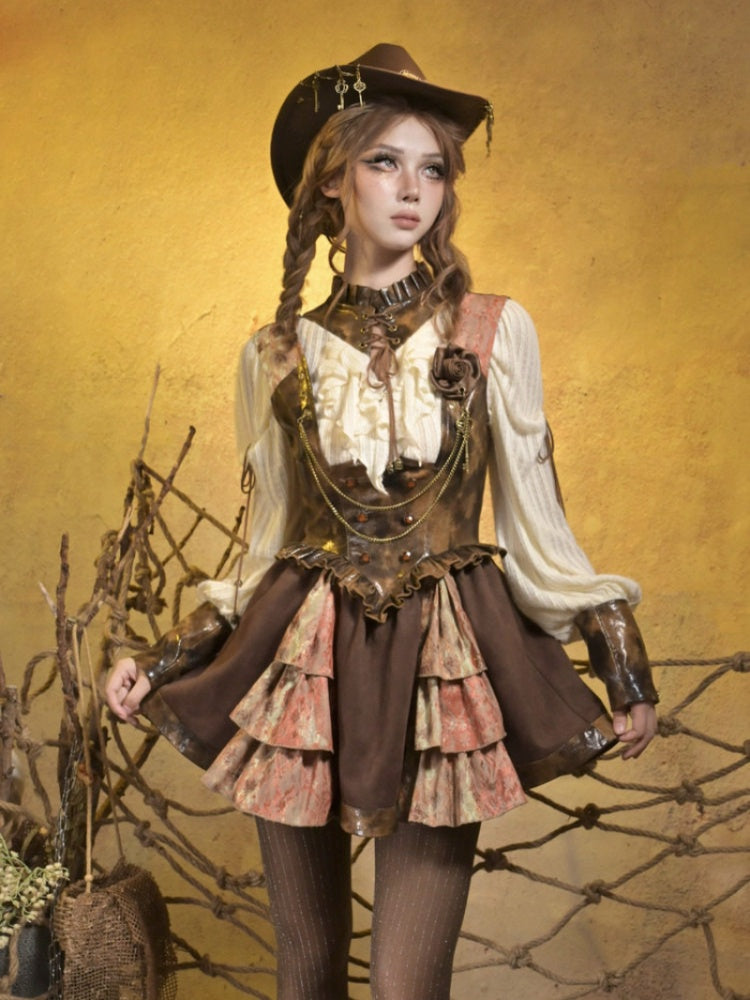Knitted Leather Stitching Vintage Lace Top【s0000015315】