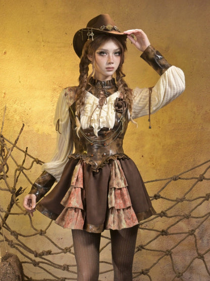 Knitted Leather Stitching Vintage Lace Top【s0000015315】