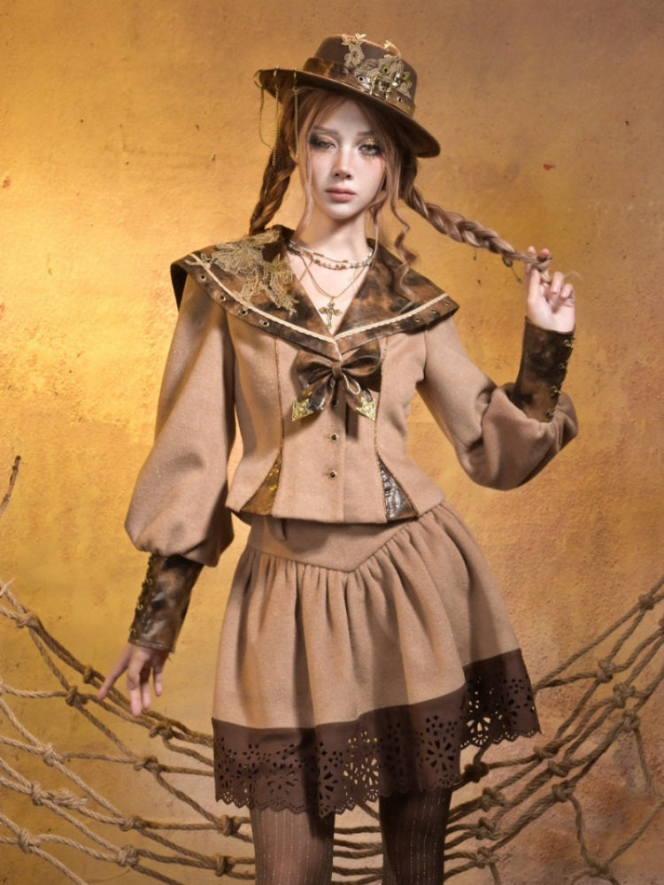 Navy Collar Academy Style Tweed Set【s0000015316】