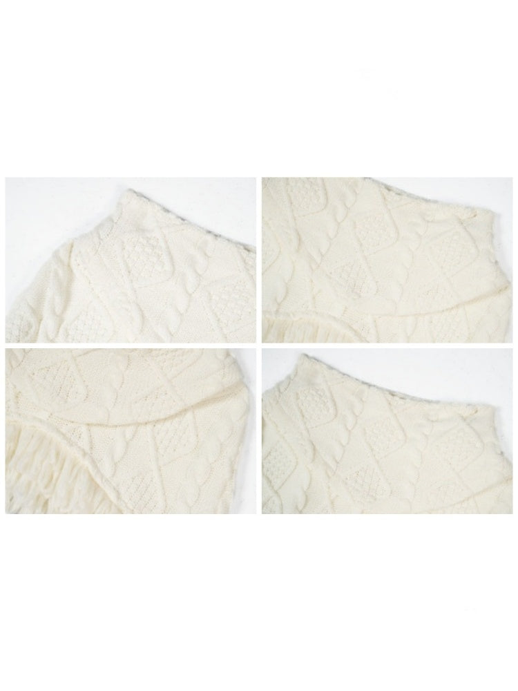 Twist Knit Thickened Shawl Scarf Fringe Outerwear【s0000015317】