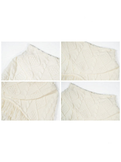 Twist Knit Thickened Shawl Scarf Fringe Outerwear【s0000015317】