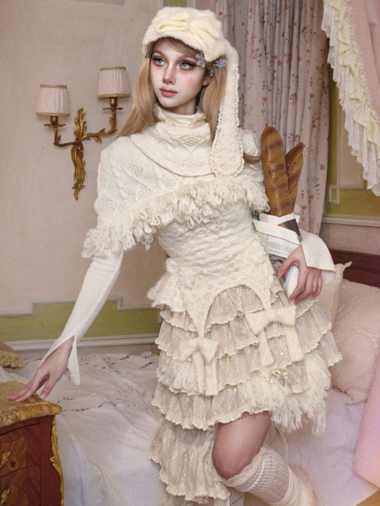 Twist Knit Thickened Shawl Scarf Fringe Outerwear【s0000015317】