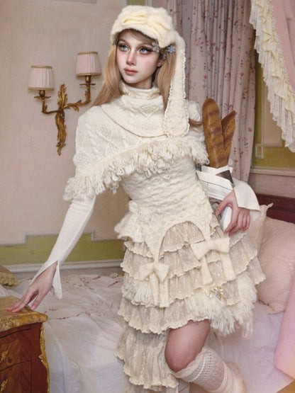Twist Knit Thickened Shawl Scarf Fringe Outerwear【s0000015317】