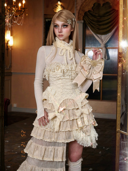 Knit Yarn Lace Suspender Bandeau Base Corset【s0000015318】