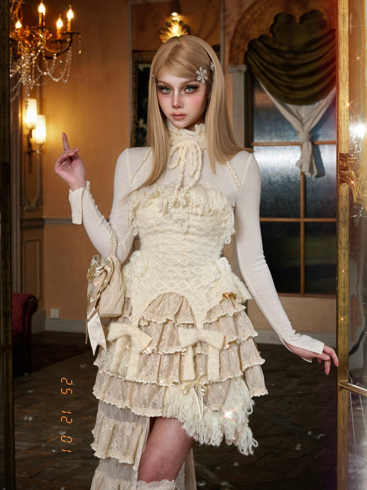 Knit Yarn Lace Suspender Bandeau Base Corset【s0000015318】