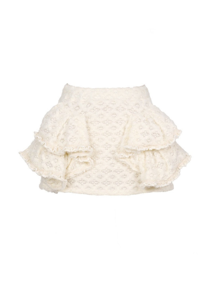 Knitted Lace Pleated Short Skirt Primer Fleece Culottes【s0000015319】