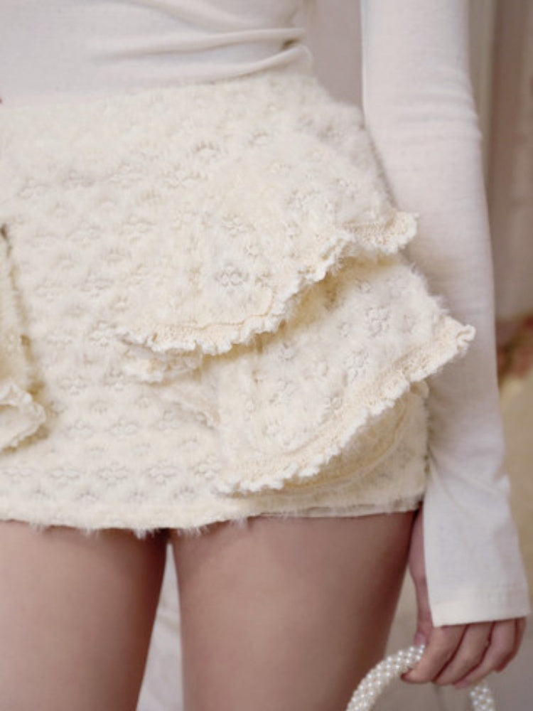 Knitted Lace Pleated Short Skirt Primer Fleece Culottes【s0000015319】