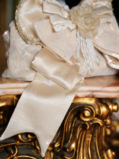 Satin Gilt Three-Dimensional Bow Handbag Dinner Bag【s0000015322】
