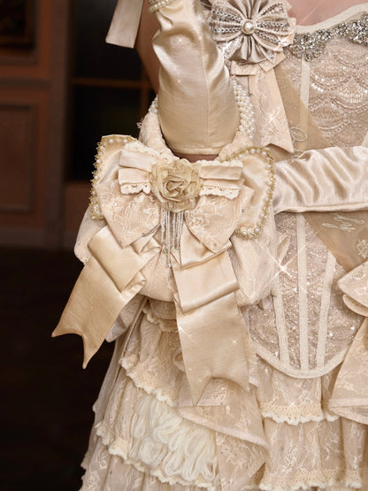 Satin Gilt Three-Dimensional Bow Handbag Dinner Bag【s0000015322】