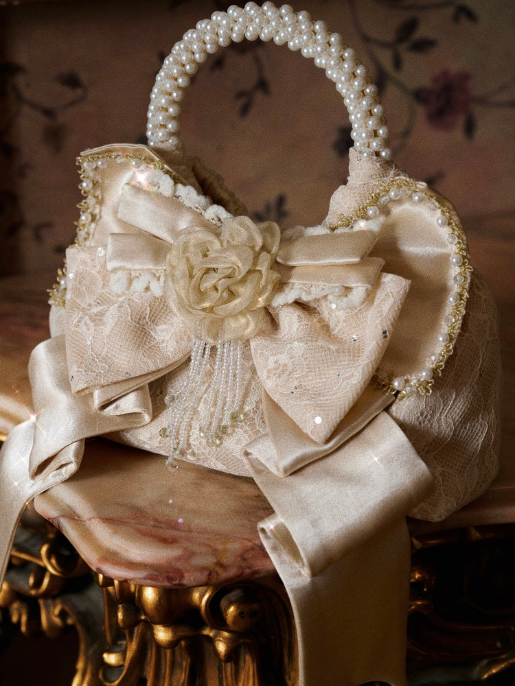 Satin Gilt Three-Dimensional Bow Handbag Dinner Bag【s0000015322】