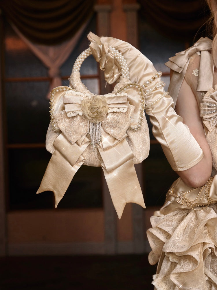 Satin Gilt Three-Dimensional Bow Handbag Dinner Bag【s0000015322】